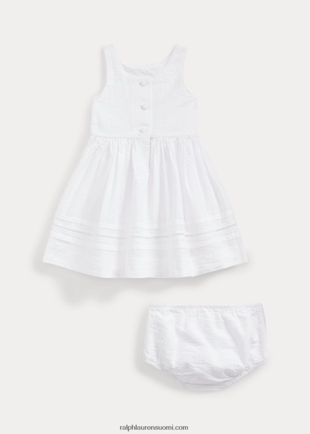 Ralph Lauren vauva puuvilla seersucker mekko & bloomer 0Z24ZR8241 valkoinen