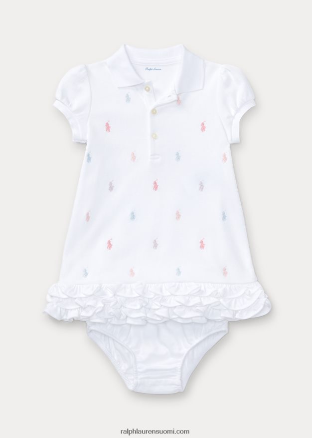 Ralph Lauren vauva röyhelöinen poolomekko & bloomer 0Z24ZR7835 valkoinen