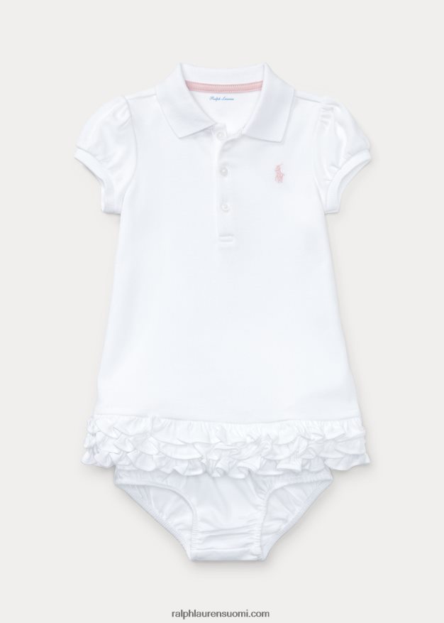 Ralph Lauren vauva röyhelöinen poolomekko & bloomer 0Z24ZR7843 valkoinen
