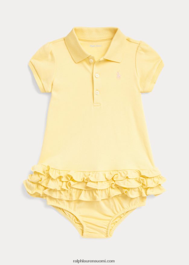 Ralph Lauren vauva röyhelöinen puuvilla poolomekko & bloomer 0Z24ZR7840 t-linnun keltainen