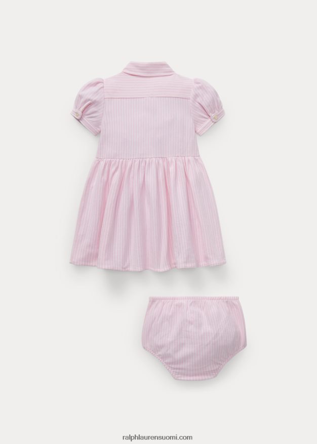 Ralph Lauren vauva raidallinen neulottu oxford mekko & bloomer 0Z24ZR7848 karmelin pinkki
