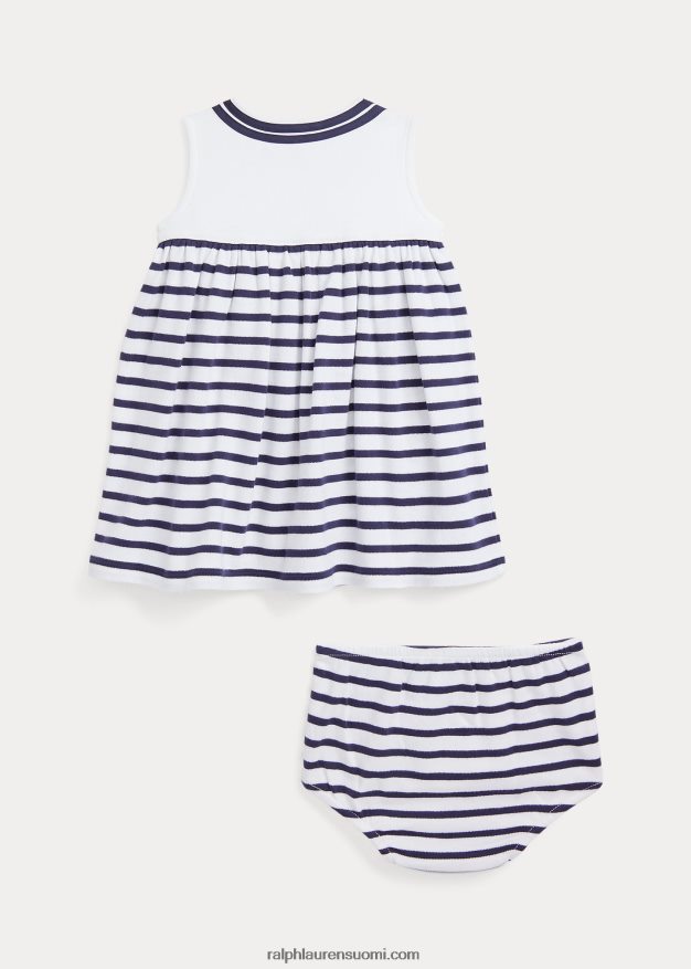 Ralph Lauren vauva raidallinen puuvillainen kietaisumekko & bloomer 0Z24ZR7863 valkoinen multi