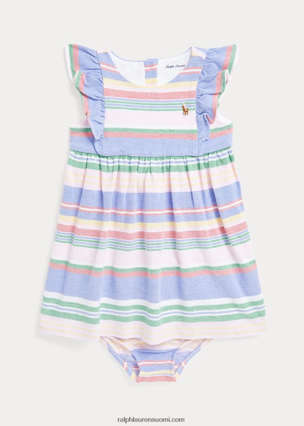 Ralph Lauren vauva raidallinen puuvillaverkkomekko & bloomer 0Z24ZR7860 vihreä multi