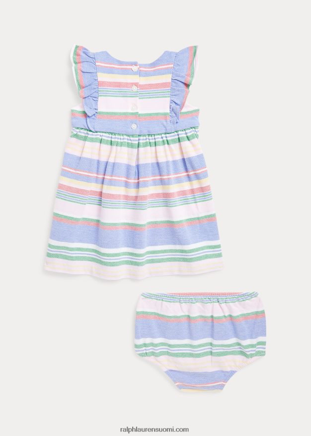 Ralph Lauren vauva raidallinen puuvillaverkkomekko & bloomer 0Z24ZR7860 vihreä multi