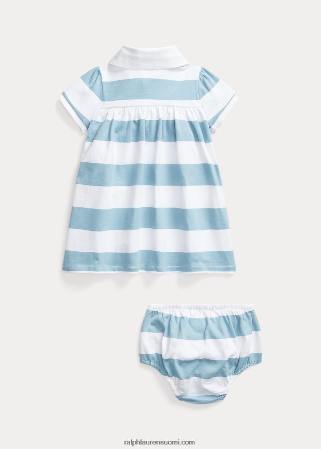 Ralph Lauren vauva raidallinen rugby-mekko & bloomer 0Z24ZR7837 sininen muistiinpano/valkoinen
