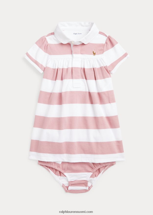 Ralph Lauren vauva raidallinen rugby-mekko & bloomer 0Z24ZR7838 adirondack ruusu/valkoinen