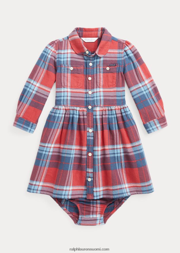 Ralph Lauren vauva ruudullinen puuvillatwill-paitamekko & bloomer 0Z24ZR8231 punainen/sininen multi