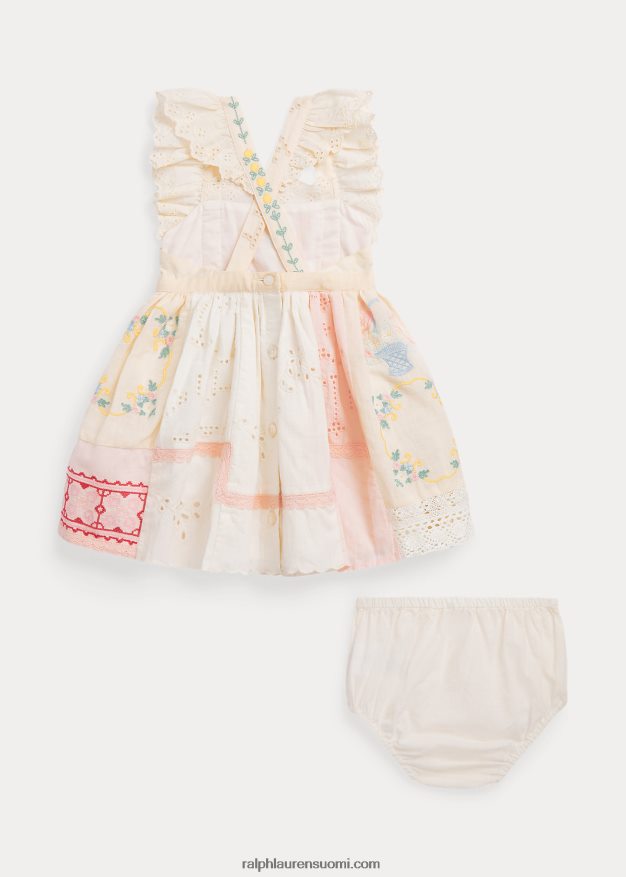 Ralph Lauren vauva tilkkupuuvillasekoitettu mekko & kukintapuku 0Z24ZR10032 valkoinen multi