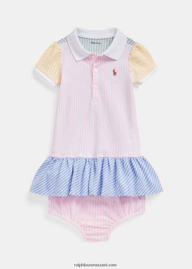 Ralph Lauren vauva värjätty mesh-poolomekko & bloomer 0Z24ZR7841 pinkki/vihreä