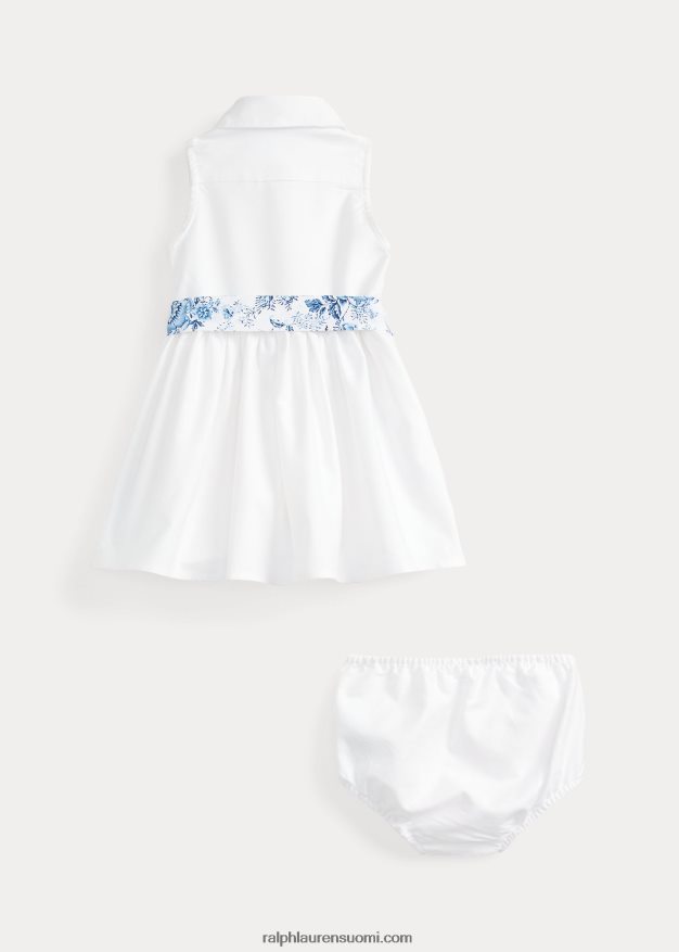 Ralph Lauren vauva vyöllinen oxford paitamekko & bloomer 0Z24ZR7851 kannenpesuaine valkoinen