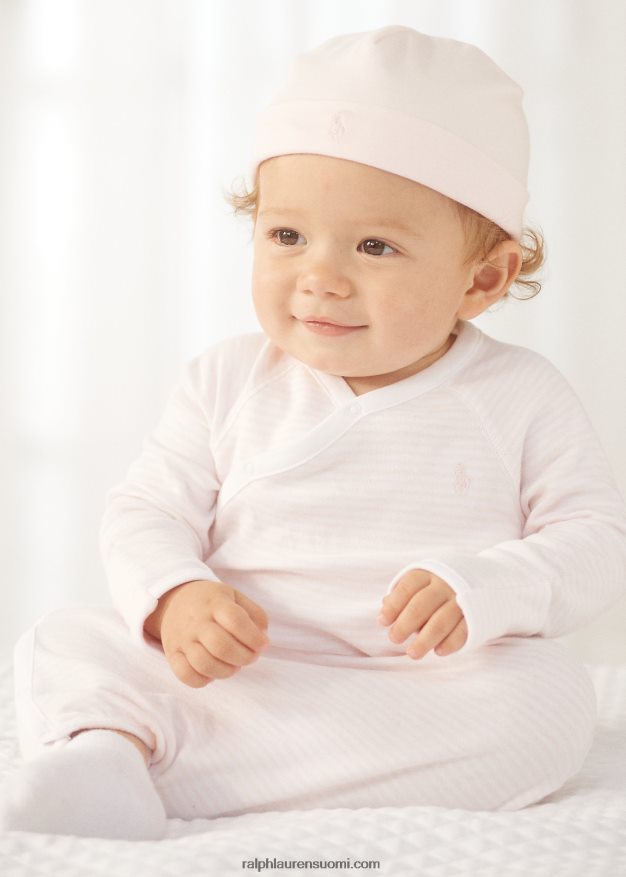 Ralph Lauren vauva raidallinen orgaaninen interlock-mekko 0Z24ZR8180 herkkä vaaleanpunainen/valkoinen