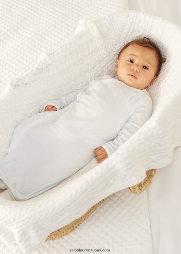 Ralph Lauren vauva raidallinen puuvillainen interlock-mekko 0Z24ZR8181 beryllinsininen/valkoinen