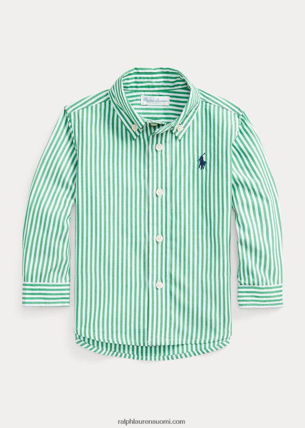 Ralph Lauren vauva raidallinen puuvillapopliinipaita 0Z24ZR8278 vihreä/valkoinen