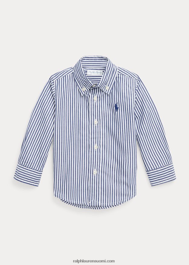 Ralph Lauren vauva raidallinen puuvillapopliinipaita 0Z24ZR8279 laivasto/valkoinen