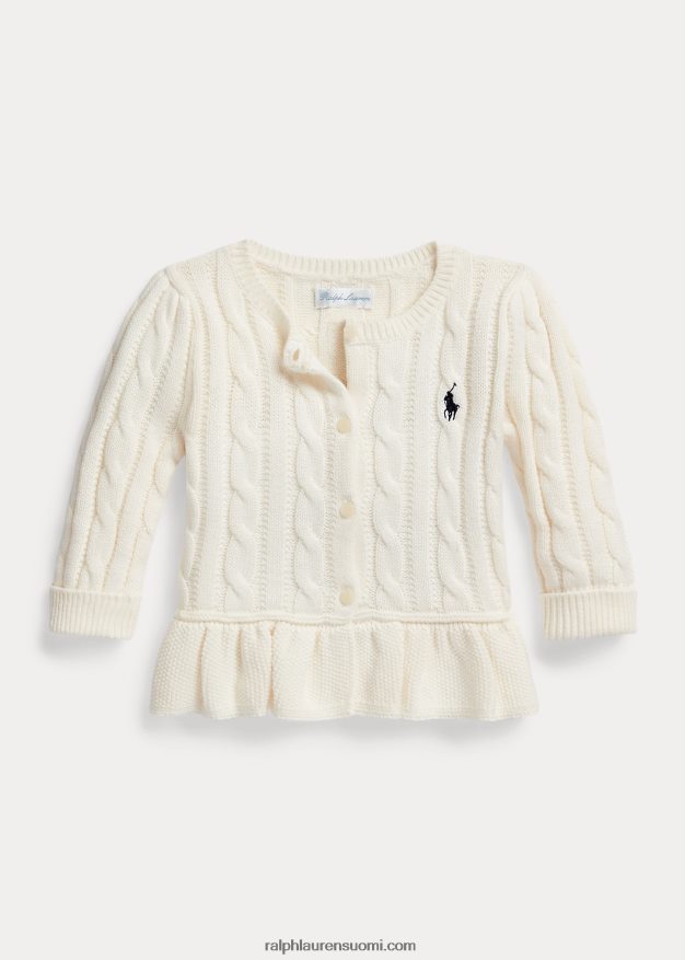 Ralph Lauren vauva kaapeli puuvillainen peplum neuletakki 0Z24ZR10036 klubitalo kerma