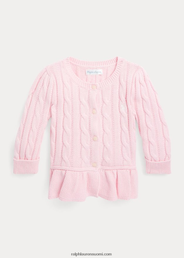 Ralph Lauren vauva kaapeli puuvillainen peplum neuletakki 0Z24ZR7992 ripaus vaaleanpunaista