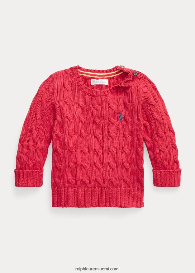 Ralph Lauren vauva kaapelineulottu puuvillapusero 0Z24ZR8315 tyyrpuurin punainen