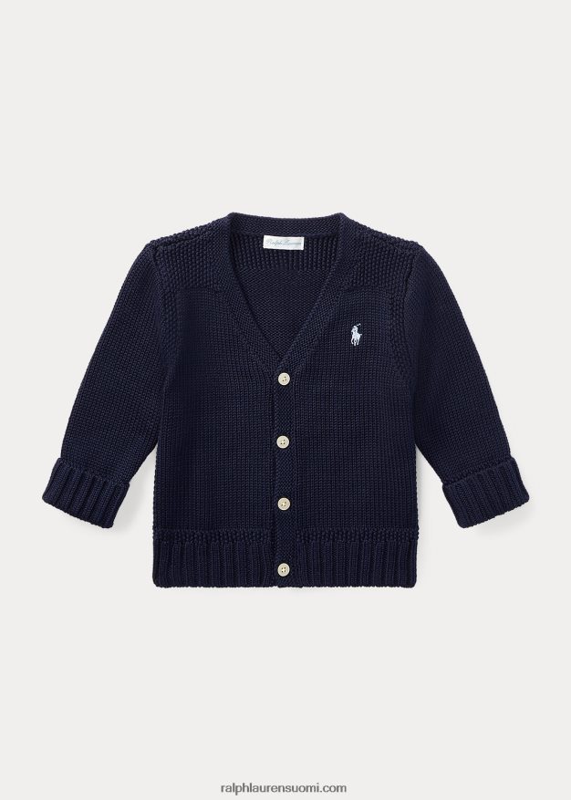 Ralph Lauren vauva puuvillainen v-pääntie neuletakki 0Z24ZR7993 hienostunut laivasto