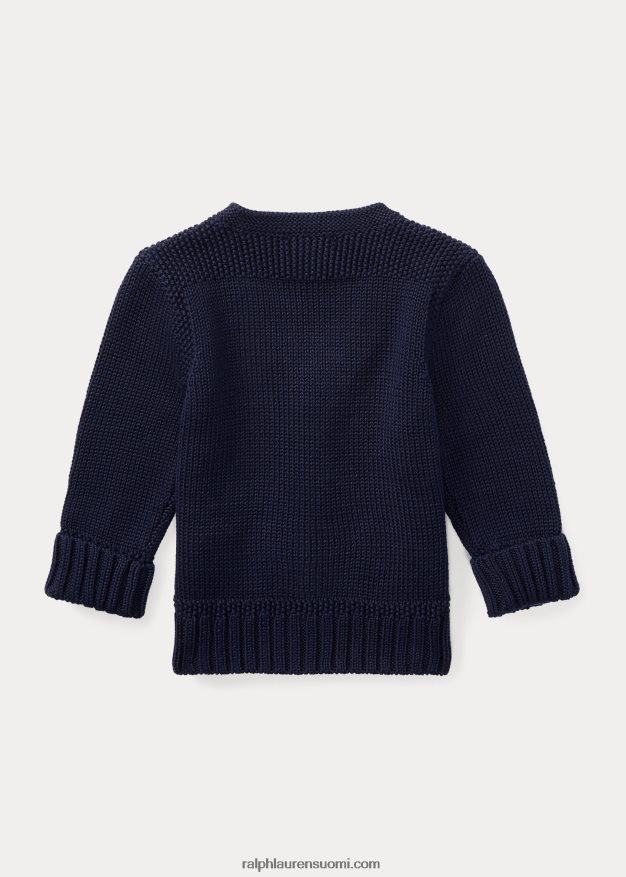 Ralph Lauren vauva puuvillainen v-pääntie neuletakki 0Z24ZR7993 hienostunut laivasto