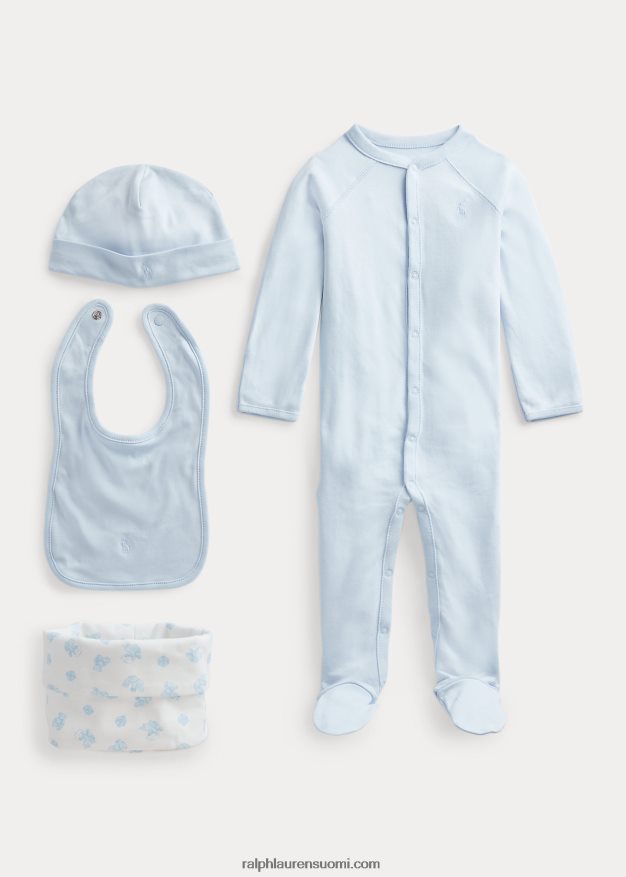 Ralph Lauren vauva Luomupuuvillasta valmistettu 4-osainen lahjasetti 0Z24ZR7826 berylinsininen
