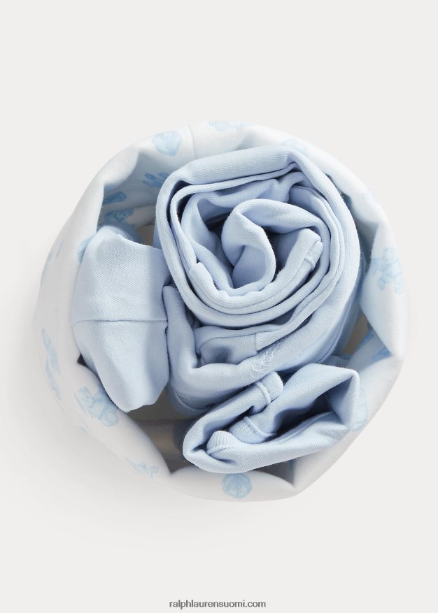 Ralph Lauren vauva Luomupuuvillasta valmistettu 4-osainen lahjasetti 0Z24ZR7826 berylinsininen