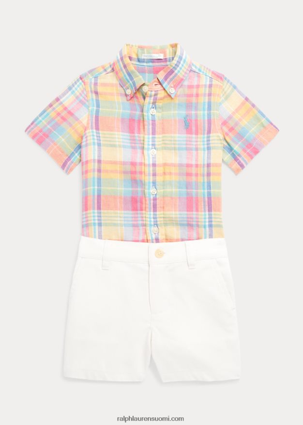 Ralph Lauren vauva Ruudullinen pellavapaita & chino-lyhytsetti 0Z24ZR7771 keltainen/punainen multi