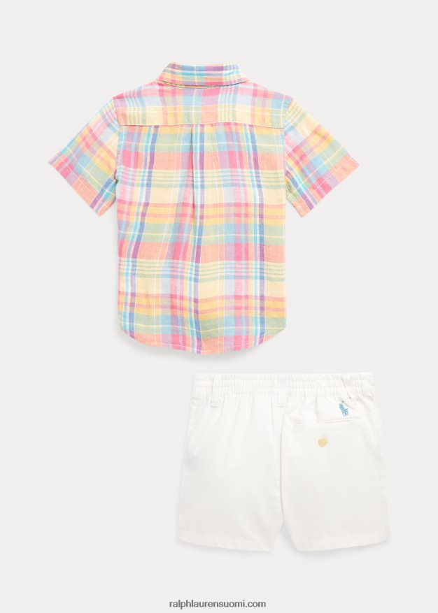 Ralph Lauren vauva Ruudullinen pellavapaita & chino-lyhytsetti 0Z24ZR7771 keltainen/punainen multi