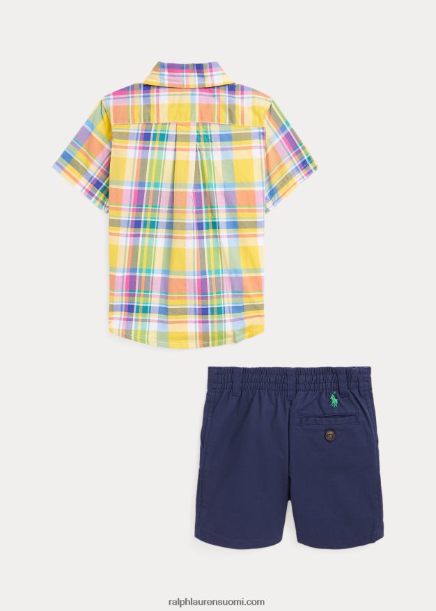 Ralph Lauren vauva Ruudullinen popliinipaita & chino-lyhytsetti 0Z24ZR8183 keltainen/vihreä multi