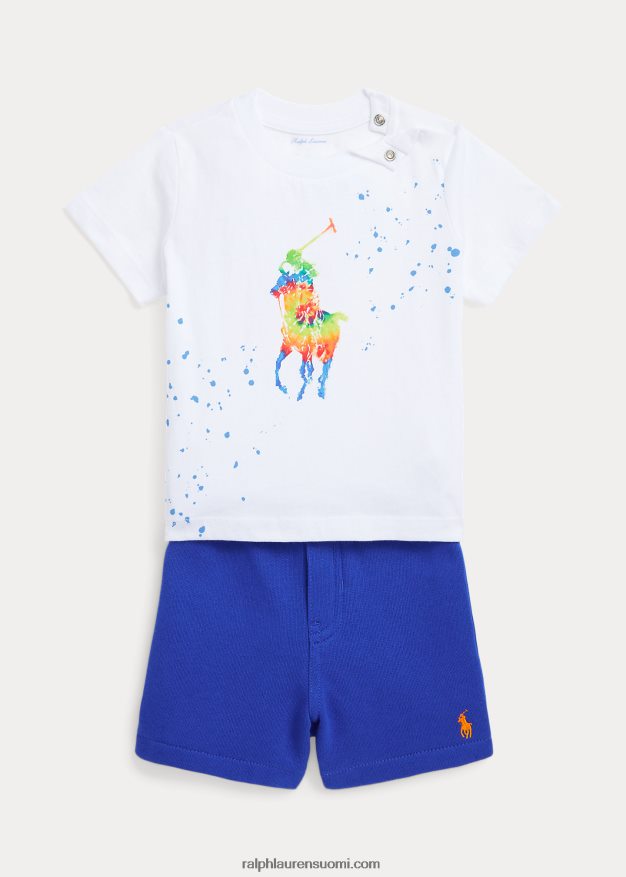 Ralph Lauren vauva big pony jersey tee & fleece lyhyt setti 0Z24ZR8182 valkoinen