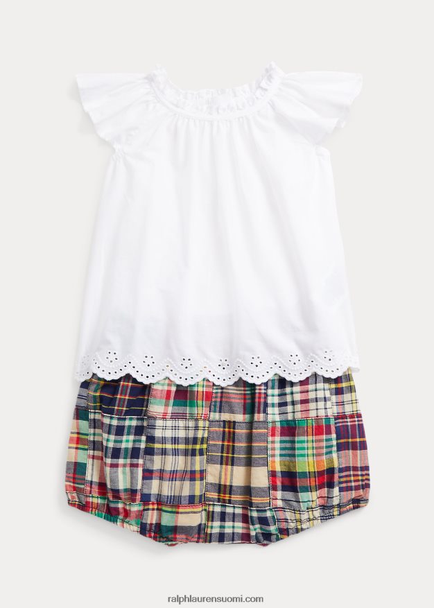 Ralph Lauren vauva eyelet-puuvillapusero & madras bloomer -setti 0Z24ZR8190 madras