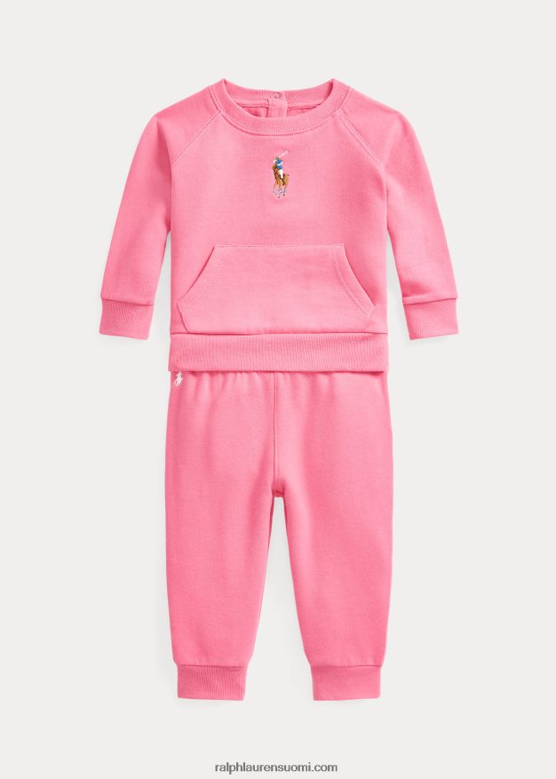 Ralph Lauren vauva fleece collegepaita ja lenkkeilyhousutsetti 0Z24ZR8200 aavikon pinkki