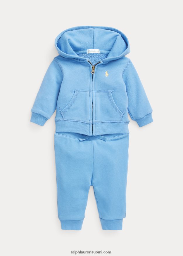 Ralph Lauren vauva froteinen täysvetoketjuhuppari & lenkkeilyhousutsetti 0Z24ZR8195 satamasaaren sininen