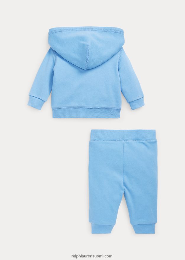 Ralph Lauren vauva froteinen täysvetoketjuhuppari & lenkkeilyhousutsetti 0Z24ZR8195 satamasaaren sininen