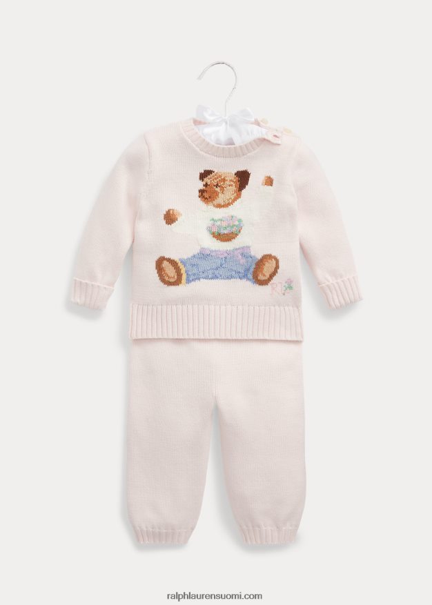 Ralph Lauren vauva istuva karhu puuvillapusero & housutsetti 0Z24ZR7801 herkkä pinkki