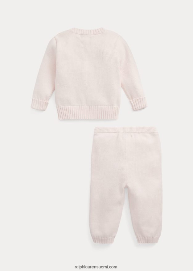 Ralph Lauren vauva istuva karhu puuvillapusero & housutsetti 0Z24ZR7801 herkkä pinkki