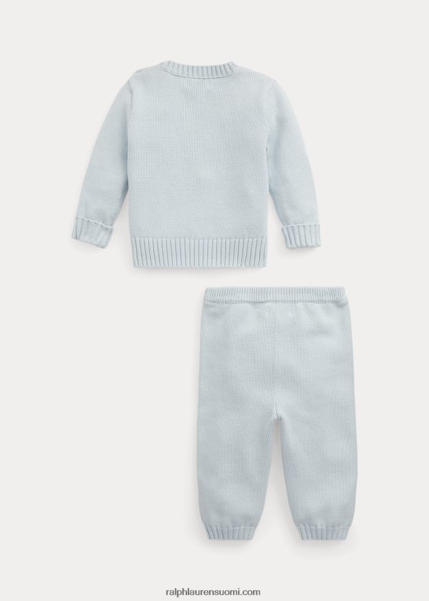 Ralph Lauren vauva istuva karhu puuvillapusero & housutsetti 0Z24ZR7802 berylinsininen