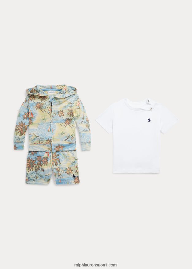 Ralph Lauren vauva jersey tee spa froteehuppari ja lyhyt setti 0Z24ZR7762 valkoinen multi