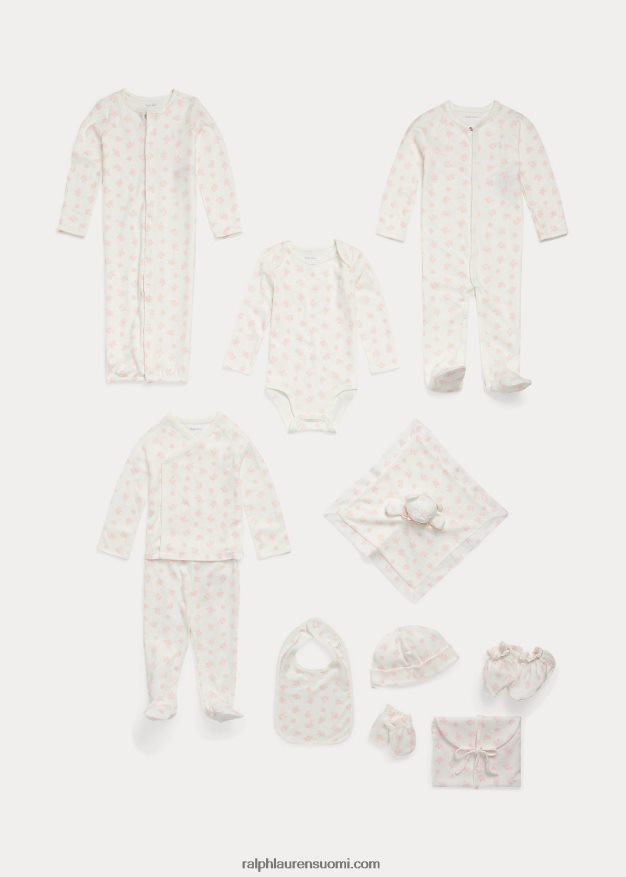 Ralph Lauren vauva karhukuvioinen luomupuuvillainen toppi & housutsetti 0Z24ZR7794 pinkki multi