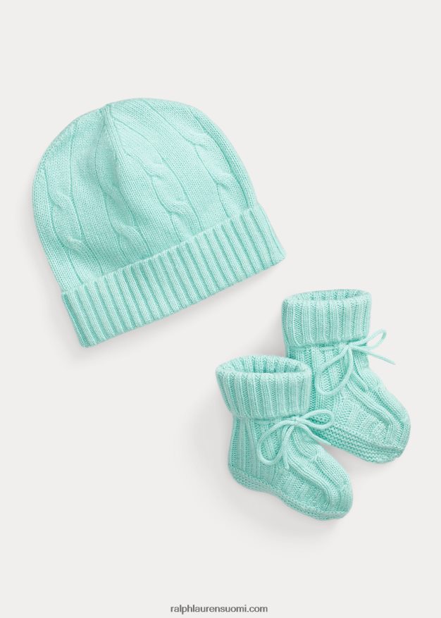 Ralph Lauren vauva kashmir pipo & bootie setti 0Z24ZR8038 turkoosi