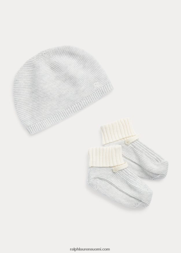 Ralph Lauren vauva luomupuuvillainen hattu ja saappaat setti 0Z24ZR8042 kvartsi kanerva/kerhotalo