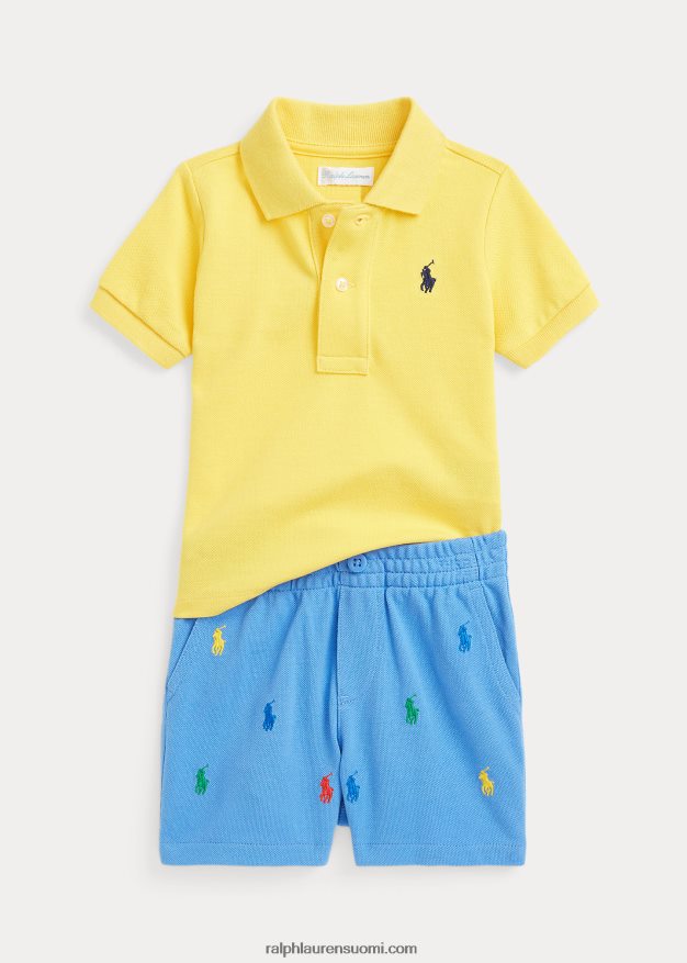 Ralph Lauren vauva mesh poolopaita ja lyhyt setti 0Z24ZR7761 signaali keltainen