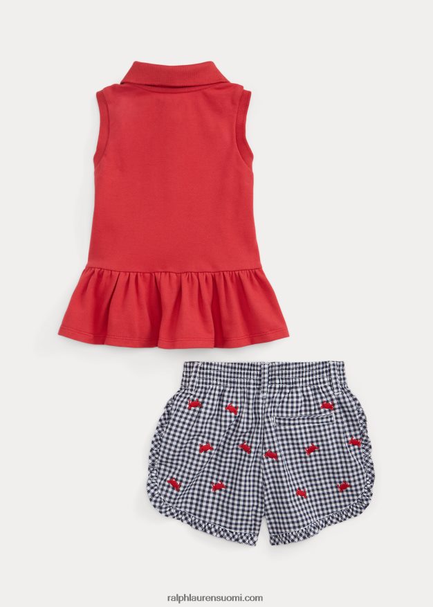 Ralph Lauren vauva mesh poolopaita & rapupopliini lyhyt setti 0Z24ZR8191 oikea punainen/laivasto