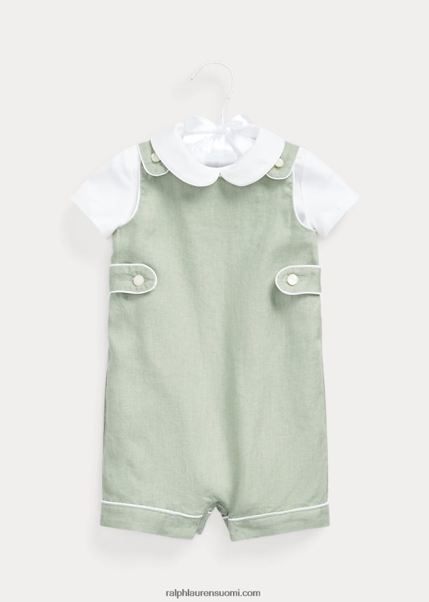 Ralph Lauren vauva puuvillainen body & pellavahaalari 0Z24ZR7805 vaaleanvihreä/valkoinen