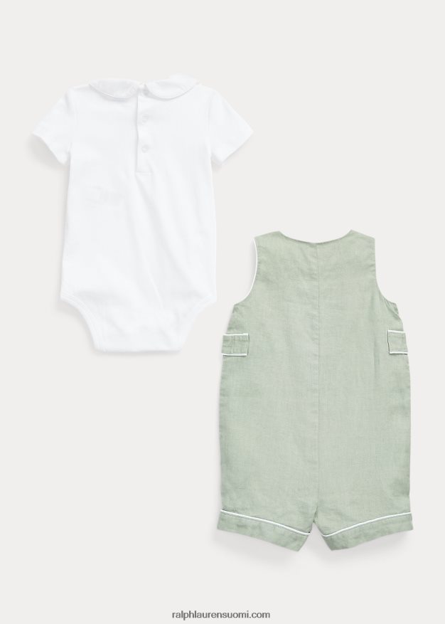 Ralph Lauren vauva puuvillainen body & pellavahaalari 0Z24ZR7805 vaaleanvihreä/valkoinen