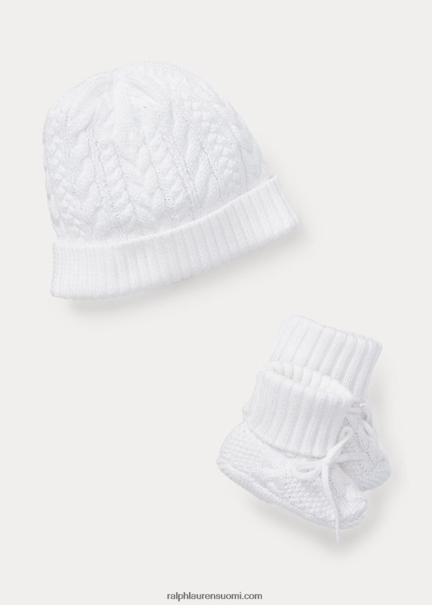 Ralph Lauren vauva puuvillainen pipo & saappaat setti 0Z24ZR8341 valkoinen