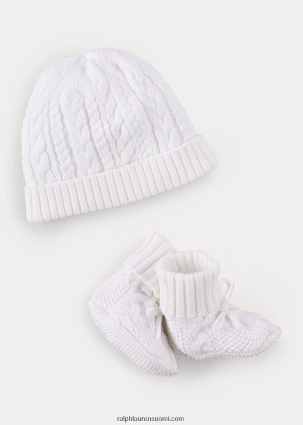 Ralph Lauren vauva puuvillainen pipo & saappaat setti 0Z24ZR8341 valkoinen