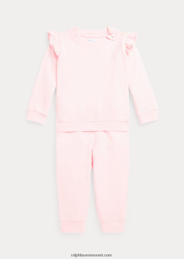 Ralph Lauren vauva röyhelöinen ranskalainen frotee toppi & housutsetti 0Z24ZR8202 akaasia pinkki