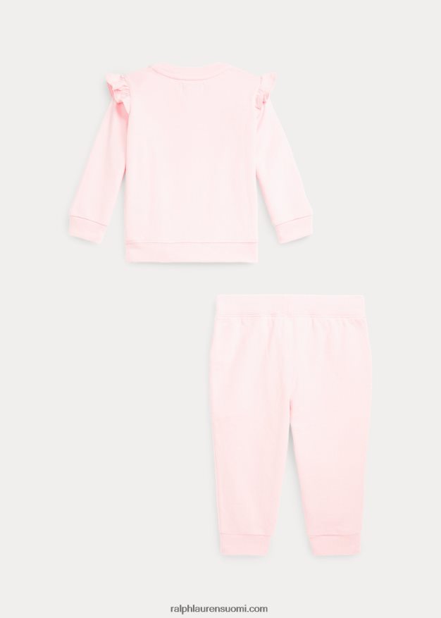 Ralph Lauren vauva röyhelöinen ranskalainen frotee toppi & housutsetti 0Z24ZR8202 akaasia pinkki