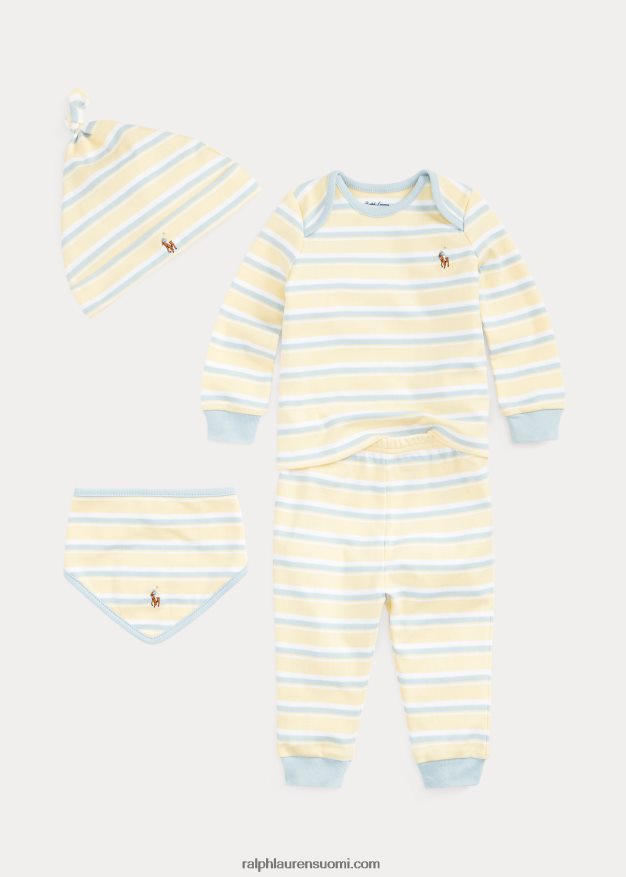Ralph Lauren vauva raidallinen puuvilla 4-osainen lahjasetti 0Z24ZR7823 t-bird keltainen multi