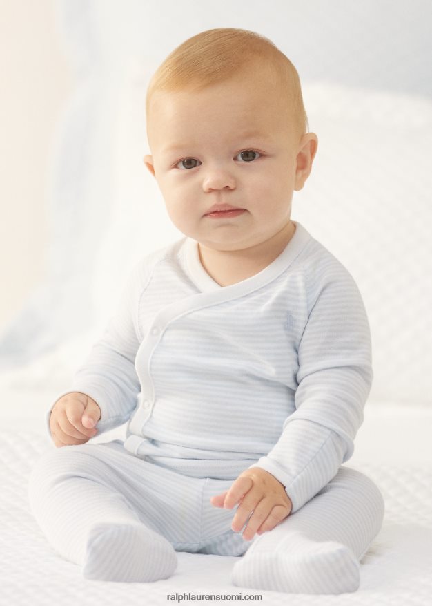 Ralph Lauren vauva raidallinen puuvillainen toppi & housutsetti 0Z24ZR7798 beryllinsininen/valkoinen
